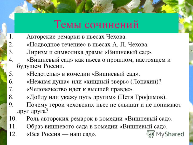 Сочинение: «Вишнёвый сад» А.П. Чехова, как пьеса о прошлом, настоящем и будущем