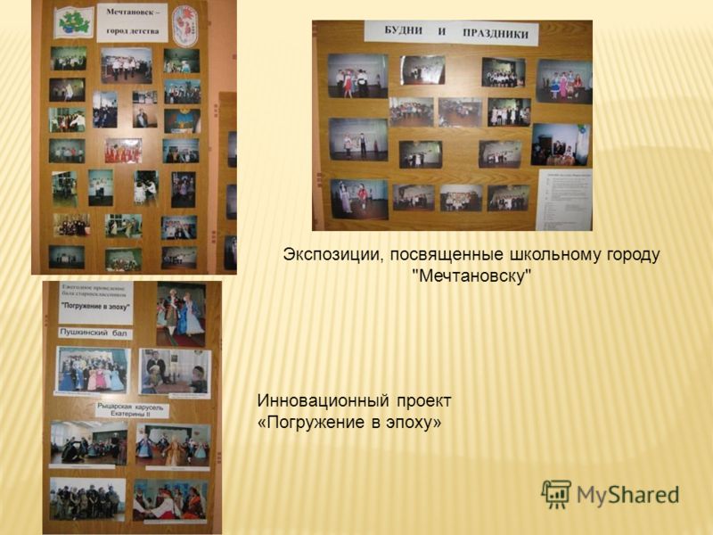 Экспозиции, посвященные школьному городу Мечтановску Инновационный проект «Погружение в эпоху»