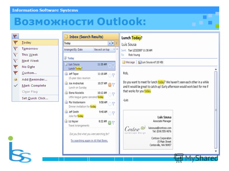 Information Software Systems Возможности Outlook: