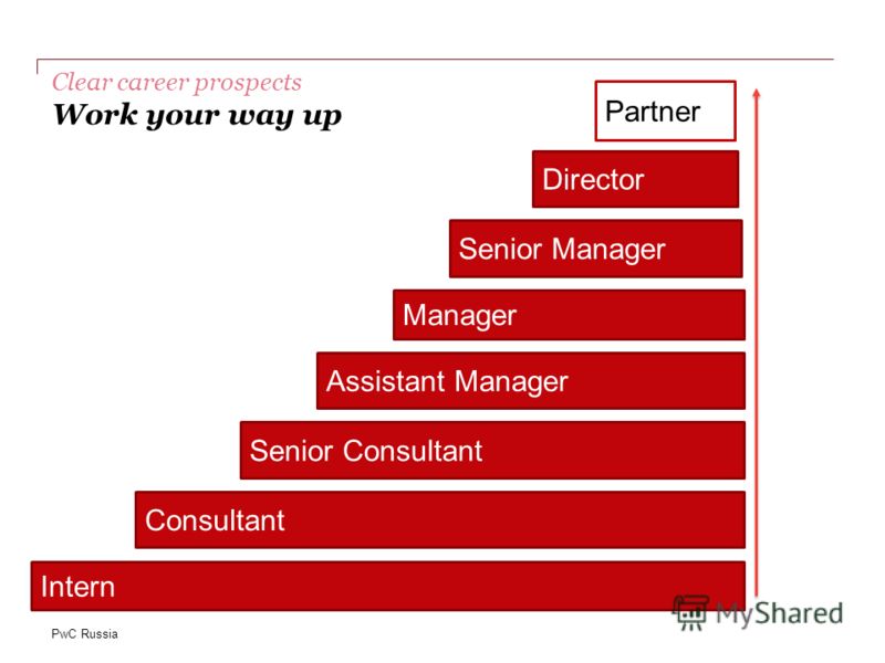 PwC Russia Clear career prospects Work your way up Manager Consultant Senior Consultant Senior Manager Director Partner Intern Assistant Manager