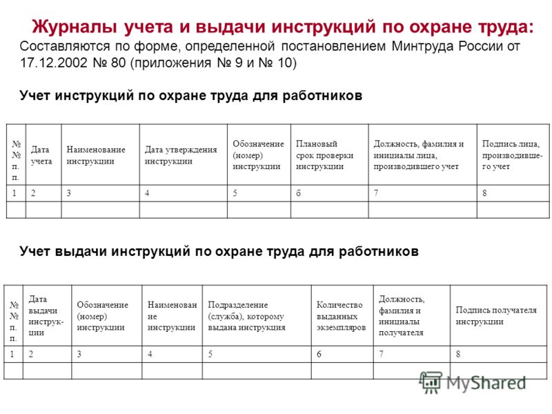 Журнал регистрации инструкций