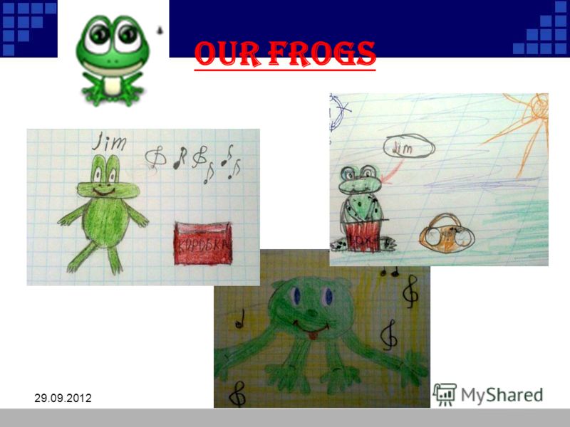 Нарисуй животное, прочитав его описание. It is a frog Jim. It is big and fat. It is funny. It is green. Jim likes music.It has a red box.