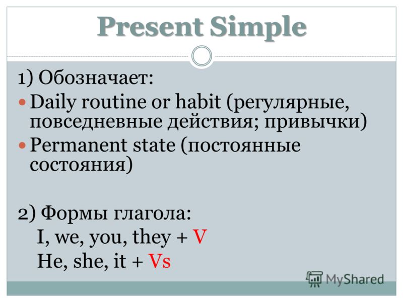 Настоящее время The Present Indefinite Simple Tense