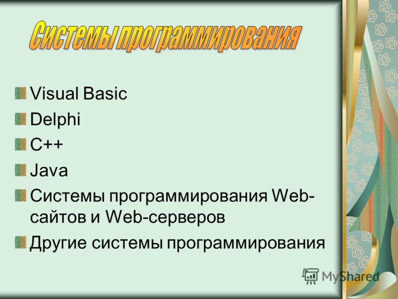 Visual Basic Delphi C++ Java Системы программирования Web- сайтов и Web-серверов Другие системы программирования
