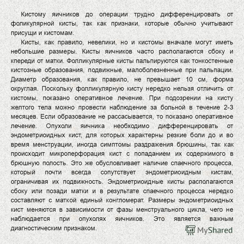 Виды кисты яичников