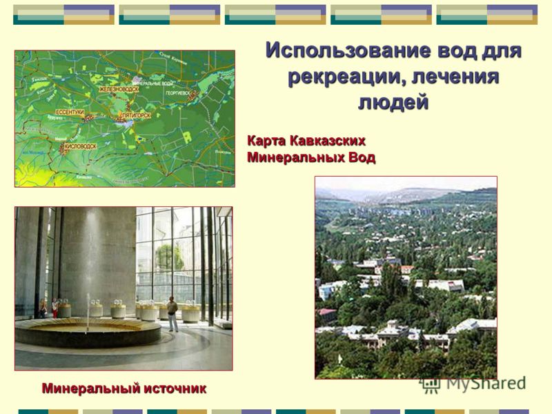 Использование вод для рекреации, лечения людей Карта Кавказских Минеральных Вод Минеральный источник