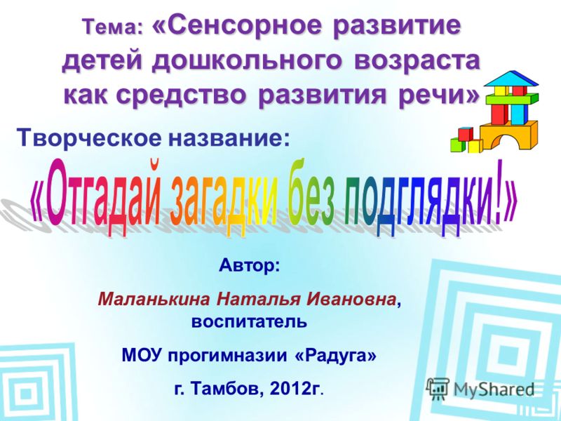 Сенсорное развитие детей дошкольного возраста Сенсорное развитие детей дошкольного возраста
