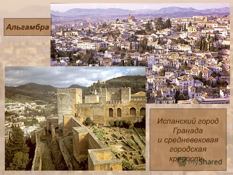 Испанский город Гранада и средневековая городская крепость. Альгамбра