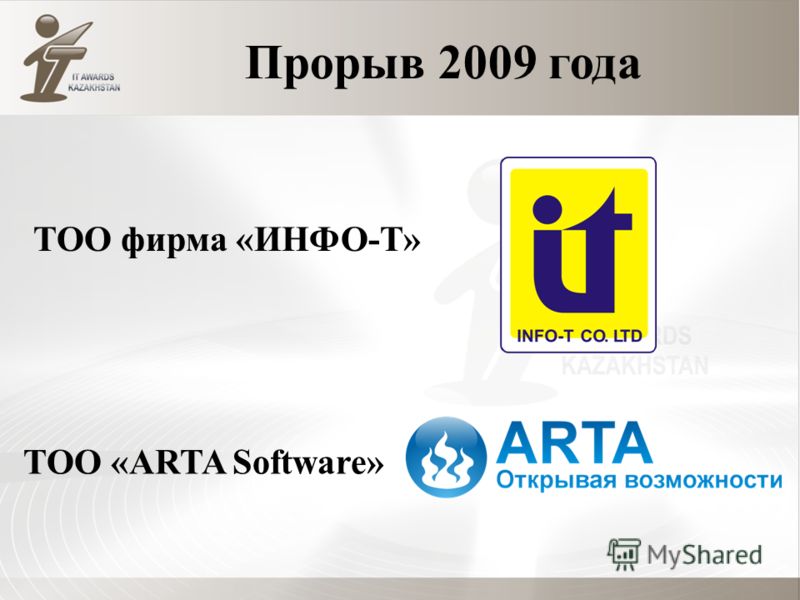 Прорыв 2009 года ТОО «ARTA Software» ТОО фирма «ИНФО-Т»