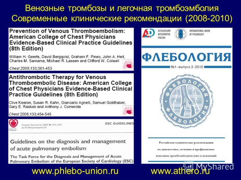 Венозные тромбозы и легочная тромбоэмболия Современные клинические рекомендации (2008-2010) www.phlebo-union.ru www.athero.ru