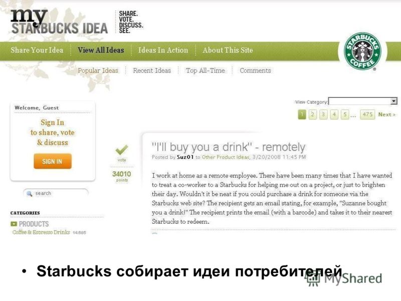 Starbucks собирает идеи потребителей
