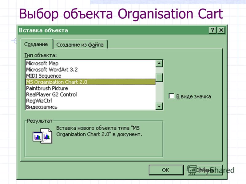 Выбор объекта Organisation Cart