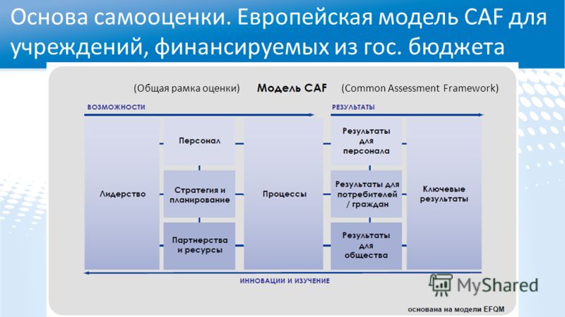Основа самооценки. Европейская модель CAF для учреждений, финансируемых из гос. бюджета (Common Assessment Framework)(Общая рамка оценки)