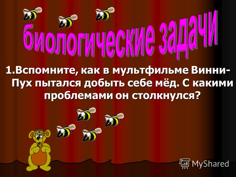1.Вспомните, как в мультфильме Винни- Пух пытался добыть себе мёд. С какими проблемами он столкнулся?