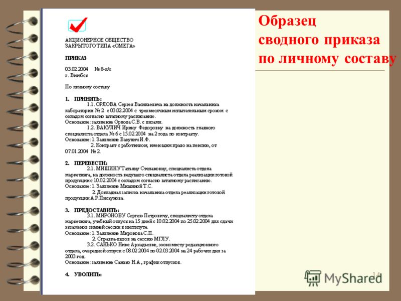 Приказ по Личному Составу образец