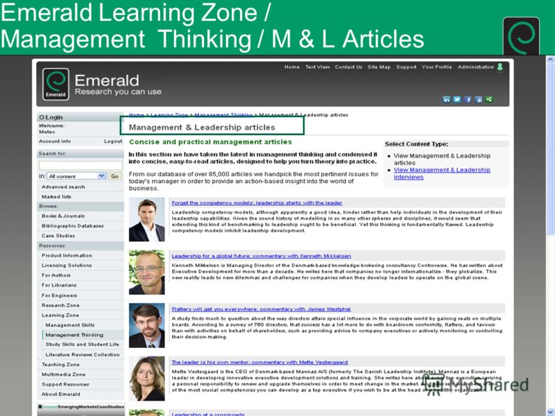 Emerald Learning Zone / Management Thinking / M & L Articles