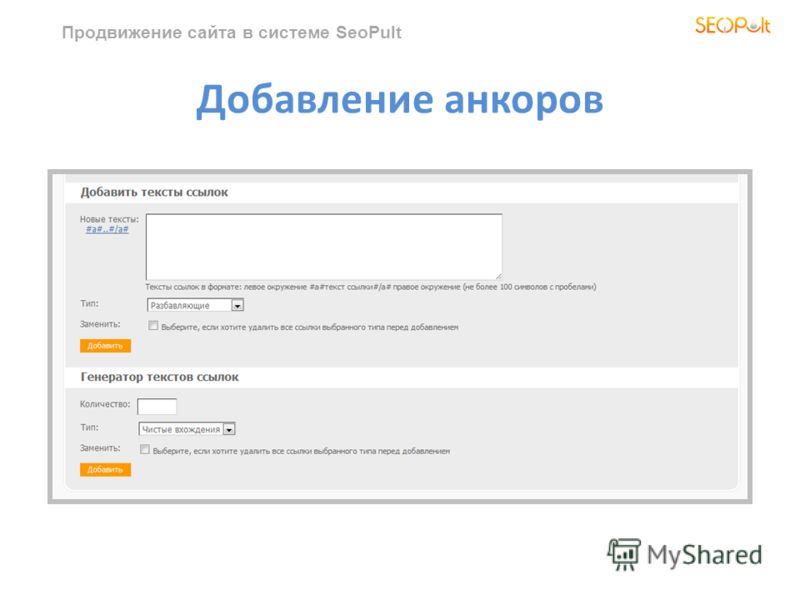 Продвижение сайта в системе SeoPult Добавление анкоров