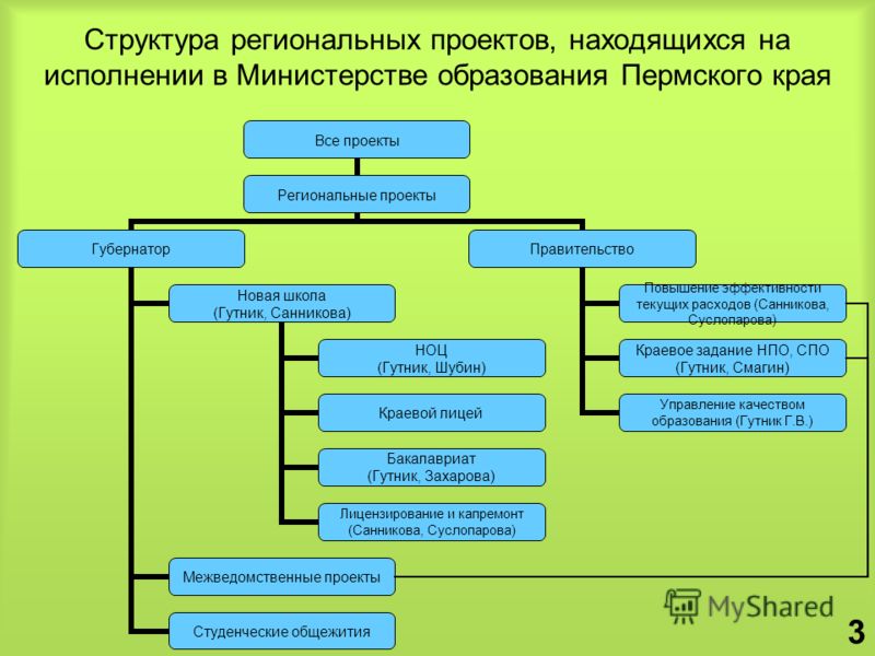 Структура региональных проектов, находящихся на исполнении в Министерстве образования Пермского края 3