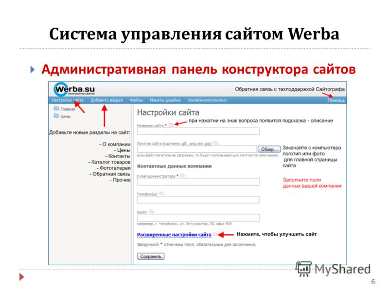 Система управления сайтом Werba 6 Административная панель конструктора сайтов