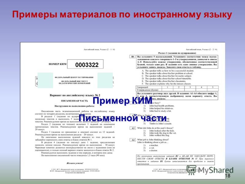 Примеры материалов по иностранному языку 18 Пример КИМ Письменной части 0003322