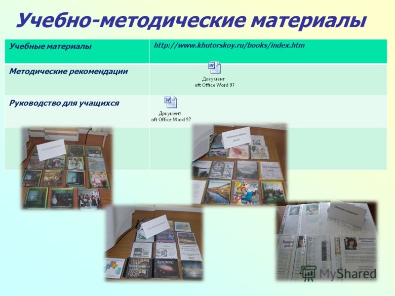 Учебно-методические материалы Учебные материалы http://www.khutorskoy.ru/books/index.htm Методические рекомендации Руководство для учащихся