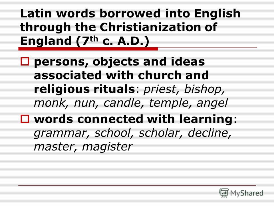 English Words Borrowed From Latin 100