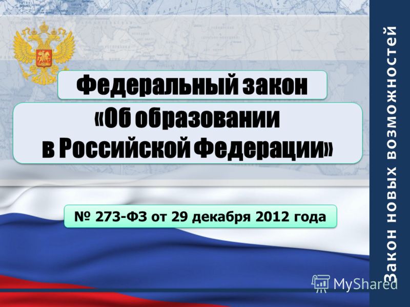 Федеральный закон «Об образовании в Российской Федерации» «Об образовании в Российской Федерации» 273-ФЗ от 29 декабря 2012 года
