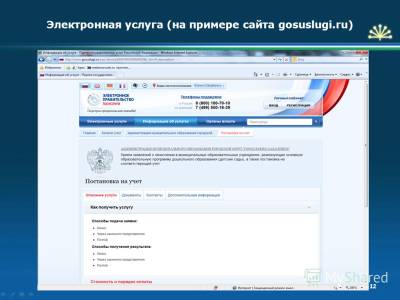 Электронная услуга (на примере сайта gosuslugi.ru) 12