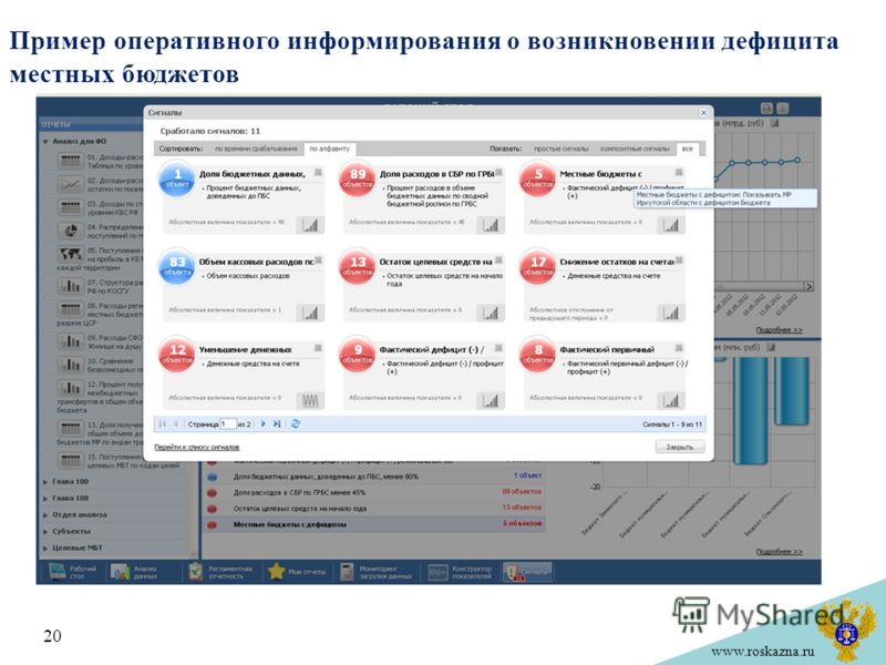 www.roskazna.ru Пример оперативного информирования о возникновении дефицита местных бюджетов 20