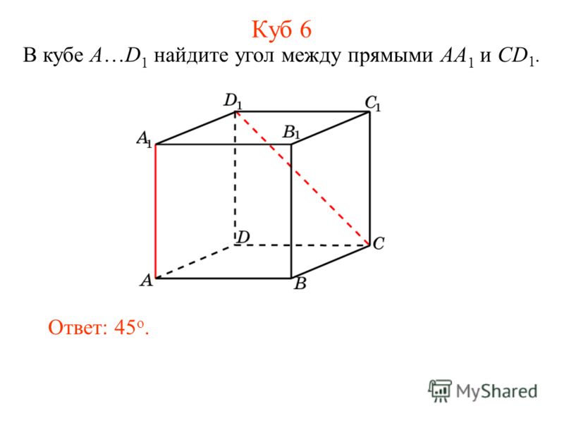 В кубе A…D 1 найдите угол между прямыми AA 1 и CD 1. Ответ: 45 o. Куб 6