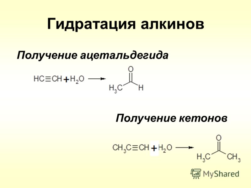 Гидратация алкинов Получение ацетальдегида Получение кетонов