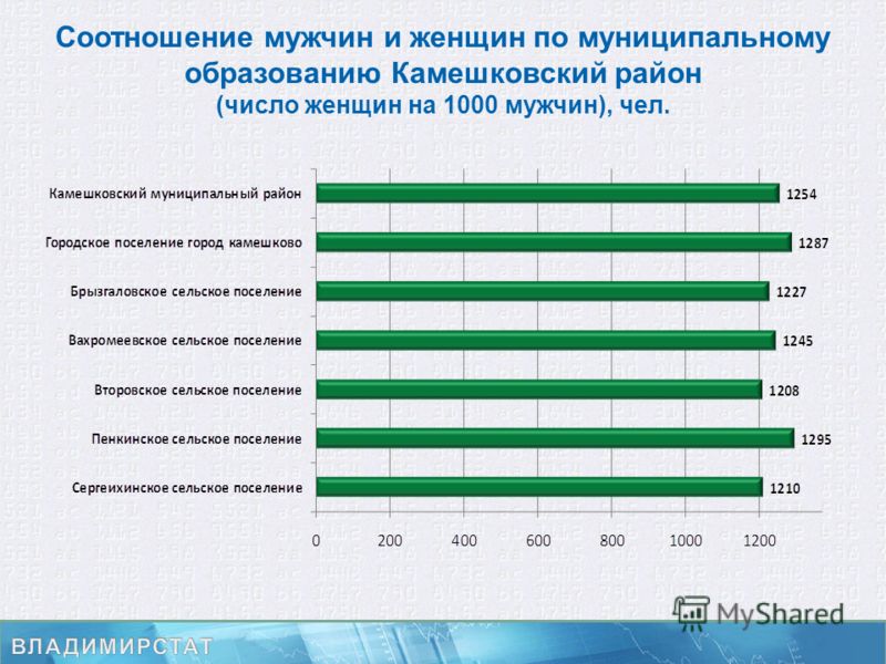 Соотношение мужчин и женщин по муниципальному образованию Камешковский район (число женщин на 1000 мужчин), чел.