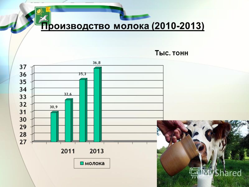 Производство молока (2010-2013) Тыс. тонн