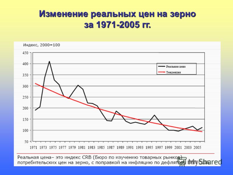 Изменение реальных цен на зерно за 1971-2005 гг.