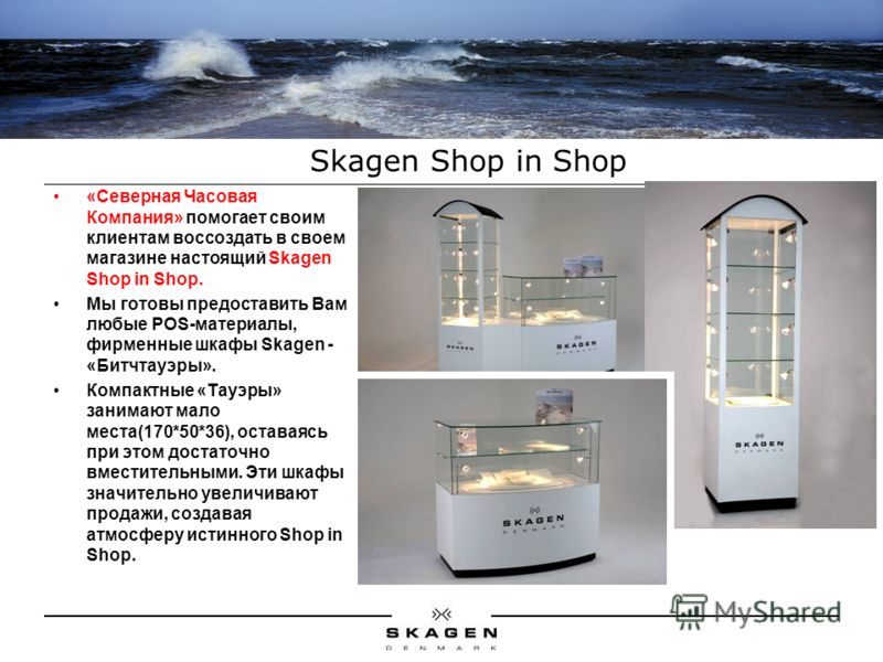 Skagen Shop in Shop «Северная Часовая Компания» помогает своим клиентам воссоздать в своем магазине настоящий Skagen Shop in Shop. Мы готовы предоставить Вам любые POS-материалы, фирменные шкафы Skagen - «Битчтауэры». Компактные «Тауэры» занимают мал