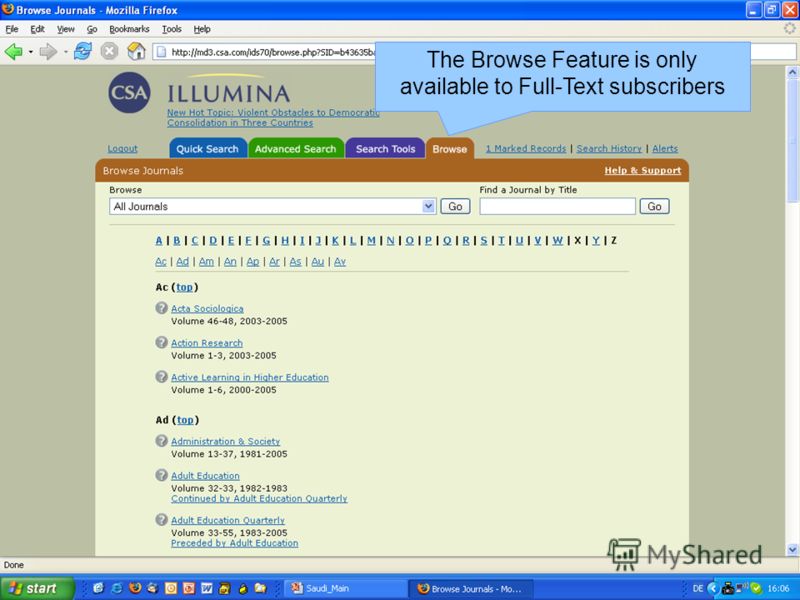 The Browse Feature is only available to Full-Text subscribers