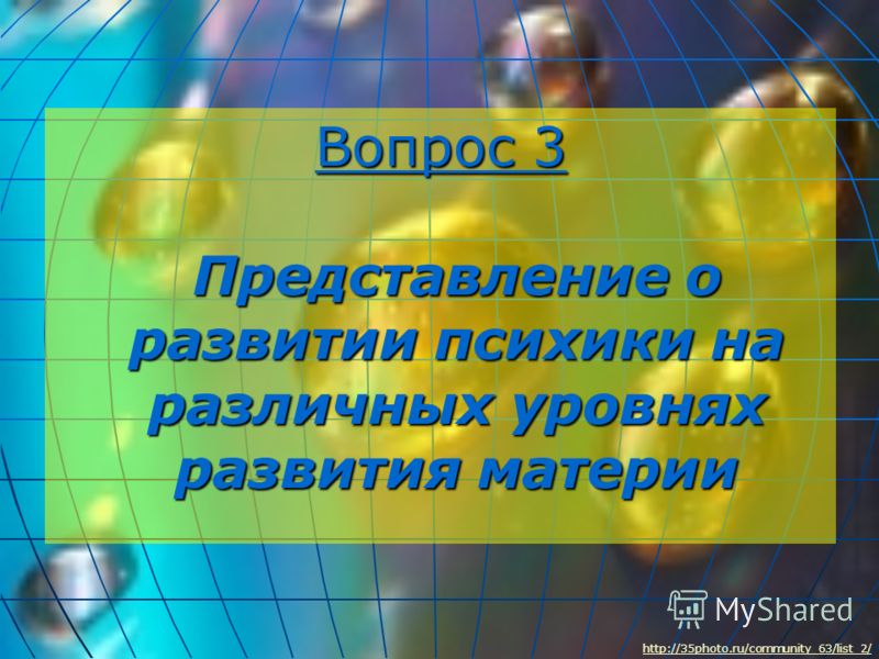 http://35photo.ru/community_63/list_2/ Вопрос 3 Представление о развитии психики на различных уровнях развития материи