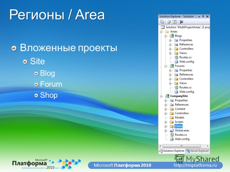 http://msplatforma.ruMicrosoft Платформа 2010 Регионы / Area Вложенные проекты Site Blog Forum Shop