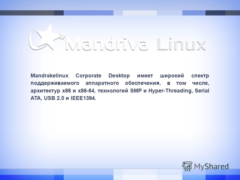 Mandrakelinux Corporate Desktop имеет широкий спектр поддерживаемого аппаратного обеспечения, в том числе, архитектур x86 и x86-64, технологий SMP и Hyper-Threading, Serial ATA, USB 2.0 и IEEE1394.