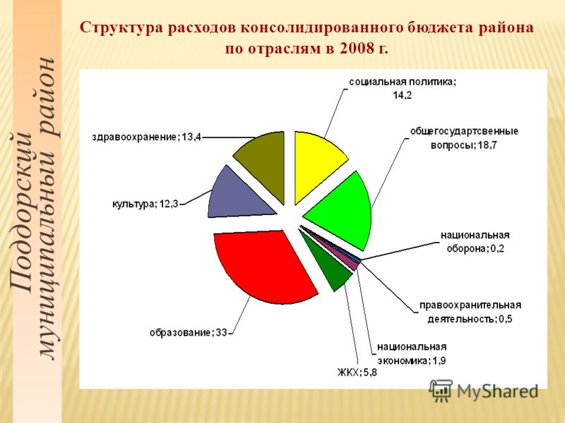 Поддорский муниципальный район Структура расходов консолидированного бюджета района по отраслям в 2008 г.