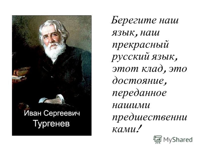 Берегите наш язык, наш прекрасный русский язык, этот клад, это достояние, переданное нашими предшественни ками !