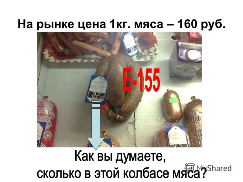 На рынке цена 1кг. мяса – 160 руб.