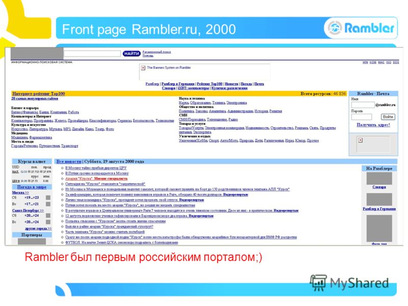 Rambler был первым российским порталом;) Front page Rambler.ru, 2000