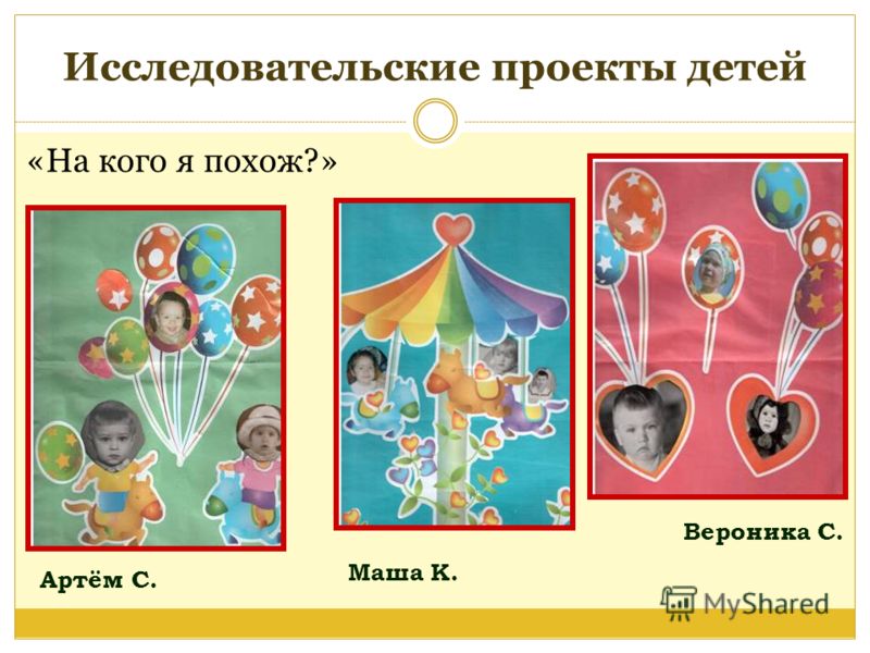 Исследовательские проекты детей Артём С. Вероника С. Маша К. «На кого я похож?»