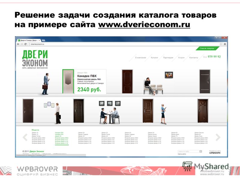 Решение задачи создания каталога товаров на примере сайта www.dverieconom.ru