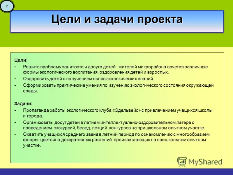 Задачи исследования проекта