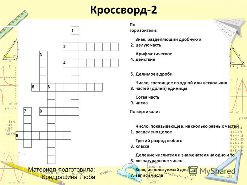 Кроссворд задание по математике в 5 в классе ответы на кросворд