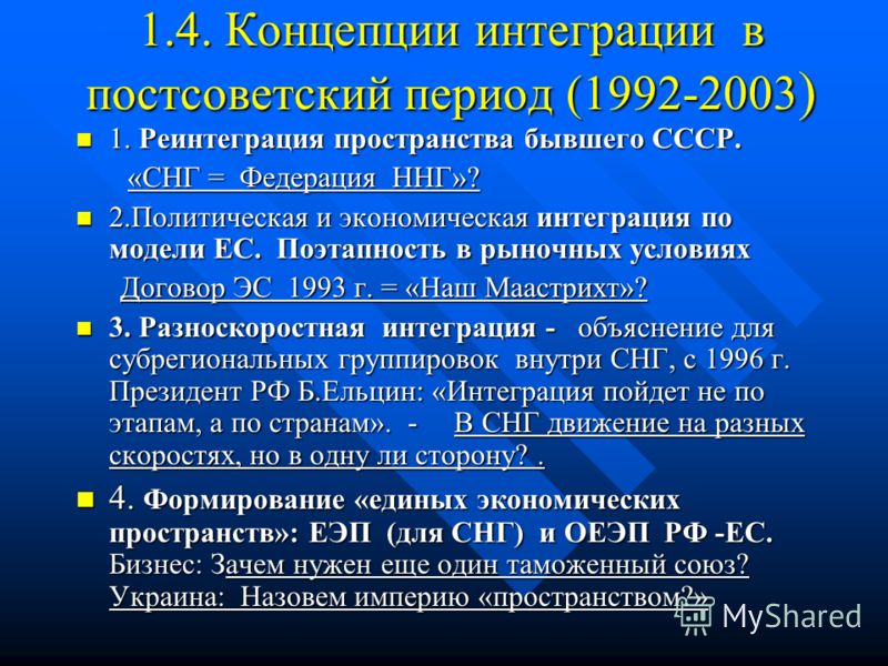 Интеграционные проекты на постсоветском пространстве