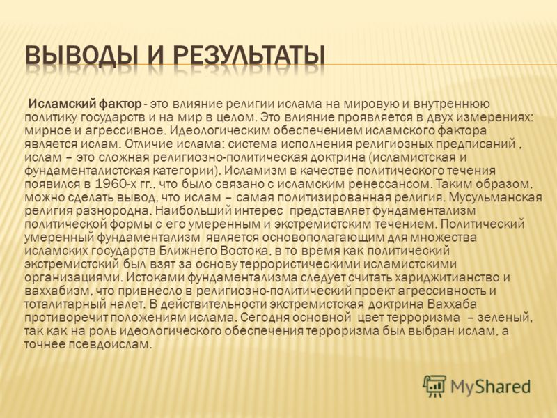 Презентация на тему: "Влияние ислама в последнее десятилетие стало значимой сост