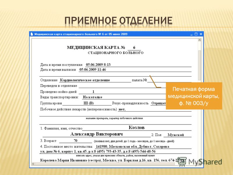 003 у медицинская карта стационарного
